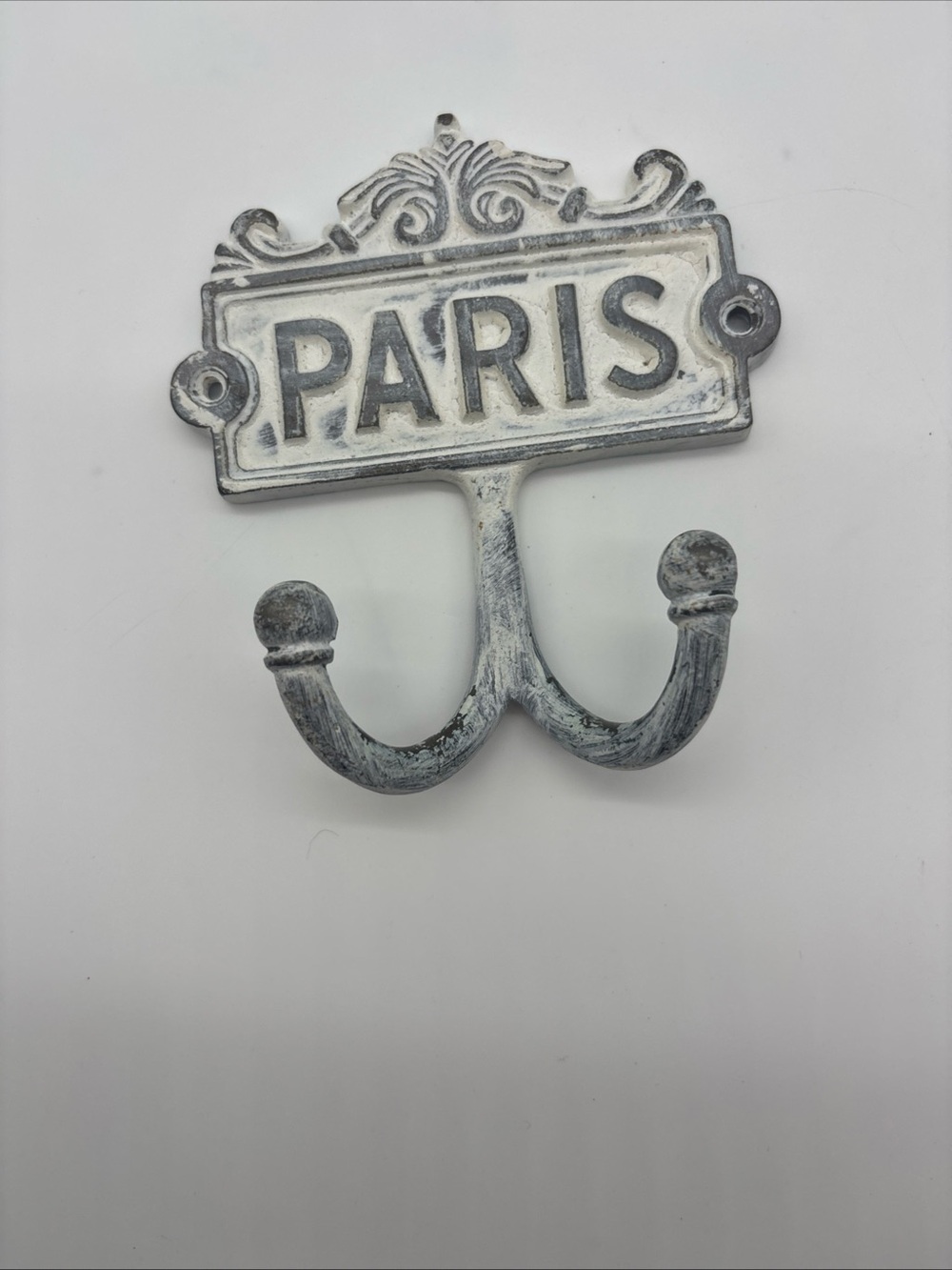 Paris Double Hook Wall Decor - Whitewash Finish - Picture 2 of 5